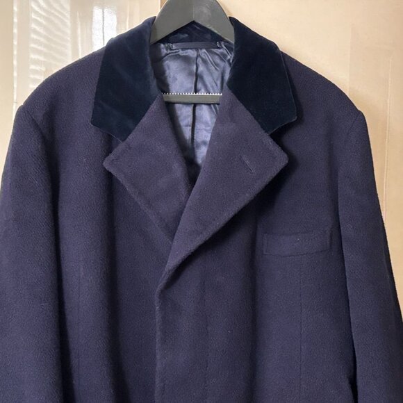 Crombie Mens Wool Overcoat With Velvet Collar Navy Blue - Picture 9 of 10